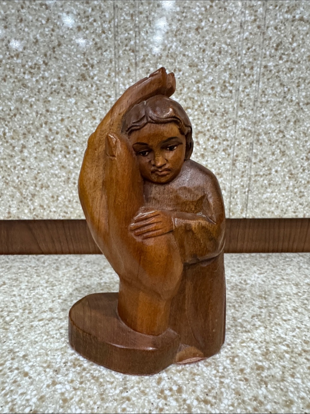 Vintage Hand-Carved Hand of God Wood figure